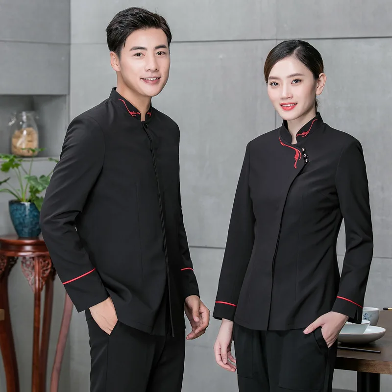 Novel Dingheng Hotel Work Clothes Autumn Dining Teahouse Clothing Hot Pot Restaurant Waiter Workwear Long Sleeve