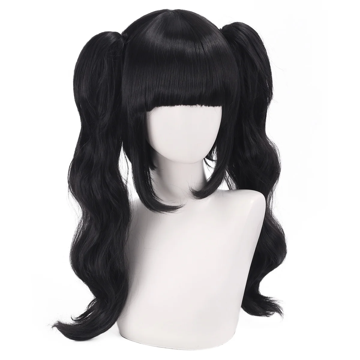 Two-piece Double Ponytail Wig Mischievous Girl's Cute Roman Curly Black Hair Lolita's Sweet and Natural Daily Synthetic Wigs
