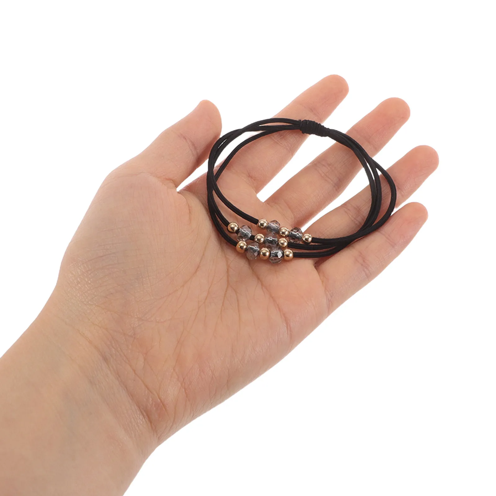 

5Pcs Beaded Hair Ties Black Elastic Bands Elegant 3-Layer Design Ponytail Holders Stylish Hair Accessories for Women