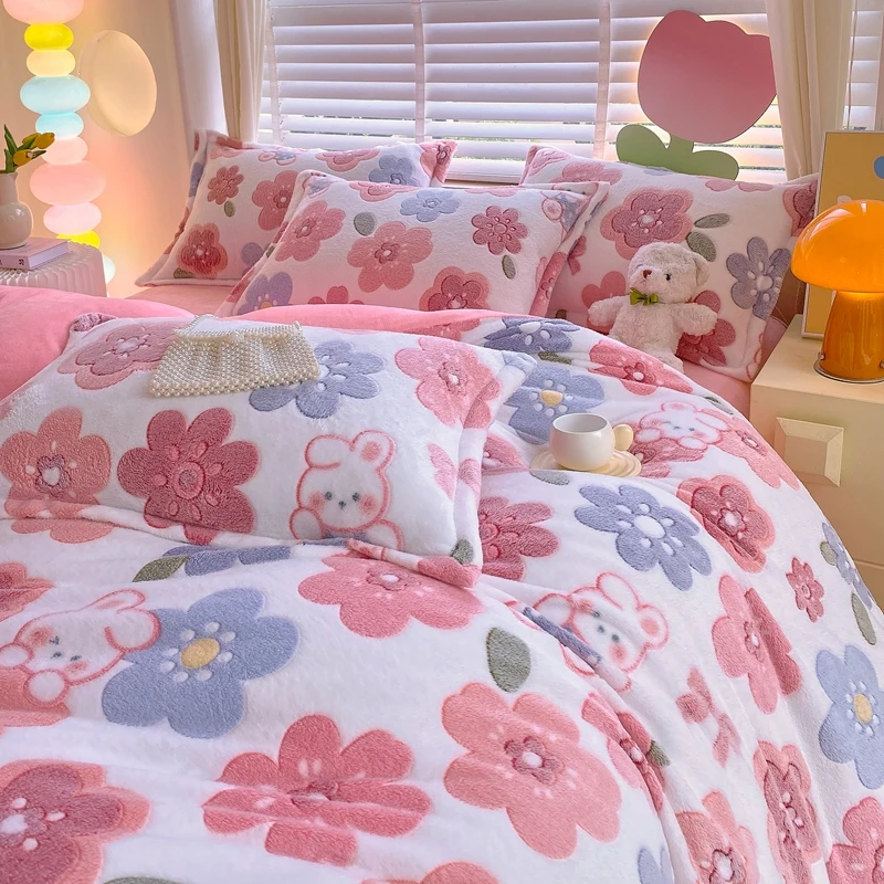 1pc Flower Printed Duvet Cover for Winter Warm Thick Quilt Cover funda nordica Soft Fleece Fluffy Comforter Cover 220x240cm 이불커버