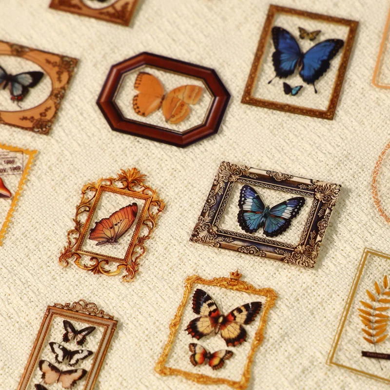 20Pcs Retro Plant & Butterfly Theme Stickers Easy Cut No Fading Student Journal Diary Layout Special