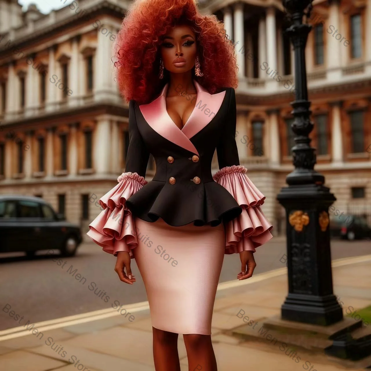 

Розовый, черный женский костюм, комплект из 2 предметов, блейзер с оборками + короткое мини-платье для выпускного вечера, официальная офисная куртка, индивидуальное пальто для свадебного гостя, выпускного вечера