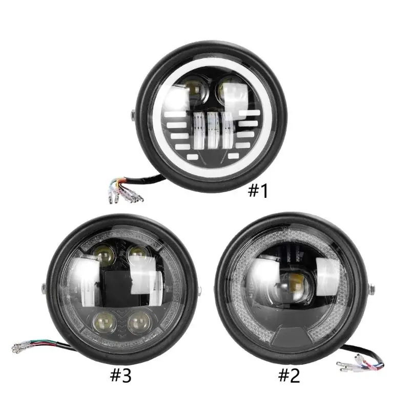 Motorcycle Round LED Headlight Assembly with 12V Wiring Leads