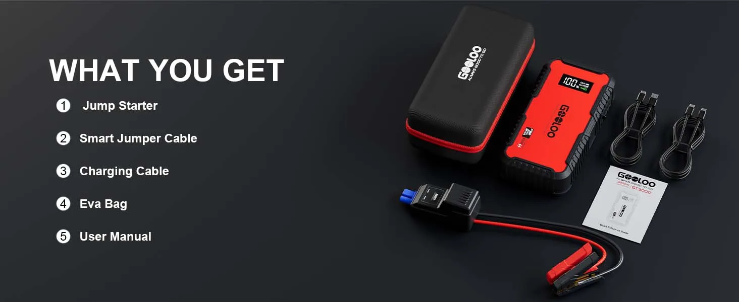 GOOLOO GT3000 Auto-Starthilfe Powerbank 12000mAh Tragbares Ladegerät Booster 12V Auto-Startgerät Notfall-Batterie-Starter – Detail 9