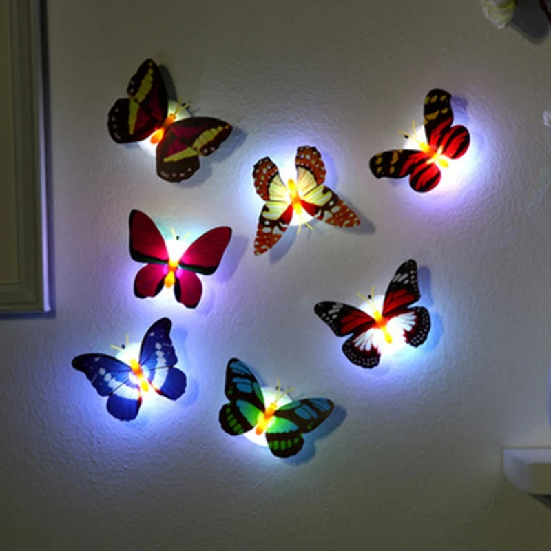 7pcs Butterfly Night Lights Pasteable 3D Butterfly Wall Stickers Lamps DIY Living Room Wall Sticker Lighting Home Decoration