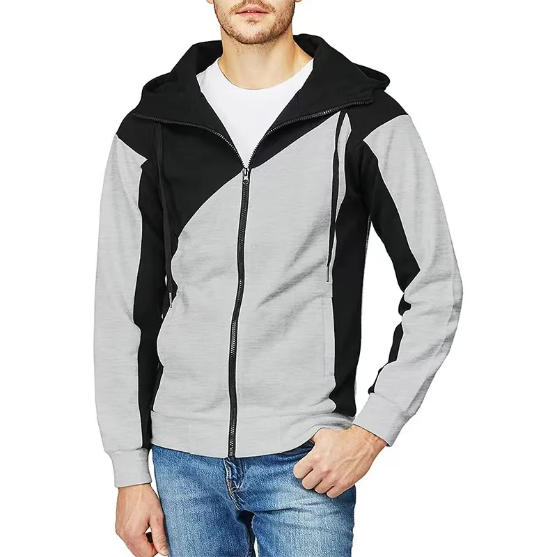 

2024 New Men's Hoodies Sweatshirts Colorblock Double Zipper Hooded Cardigan for Male Slim Hoodie Sweatshirt