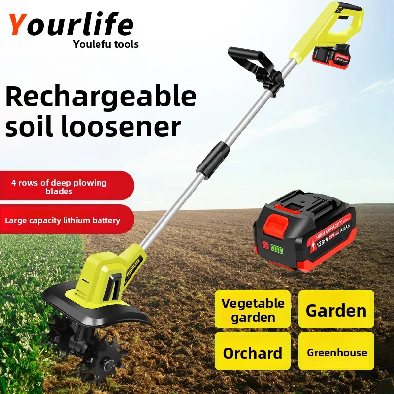 Handheld Lithium Electric Micro Tiller Cultivator Small Home Use Rotary Hoe view 4