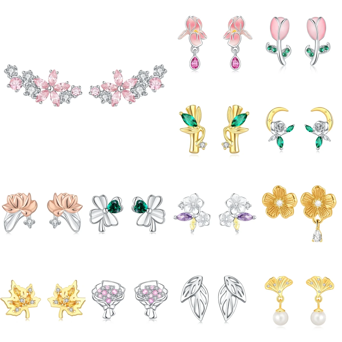 

925 Sterling Silver Beautiful Flowers Series Stud Earrings Zircon For Women Exquisite Daily Wear Jewelry Accessories Party Gifts