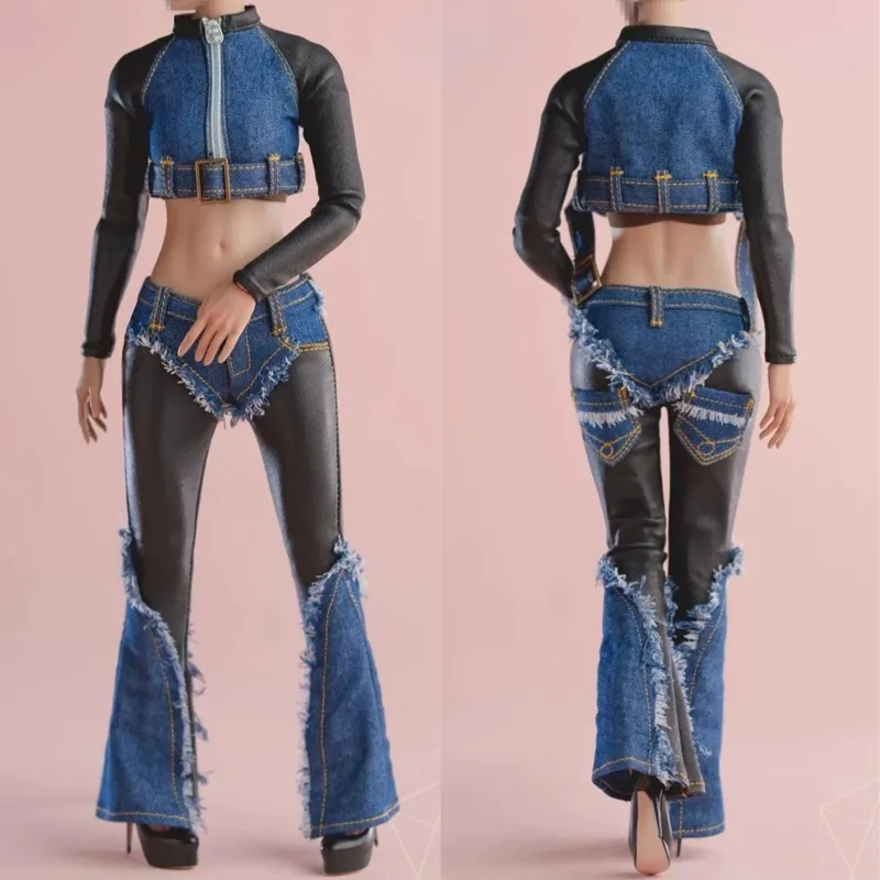 1/6 Scale Worldbox CA021 Action Figures Retro Patchwork Denim Suit Clothes Model for 12 Inch Female Soldier Body Dolls DIY