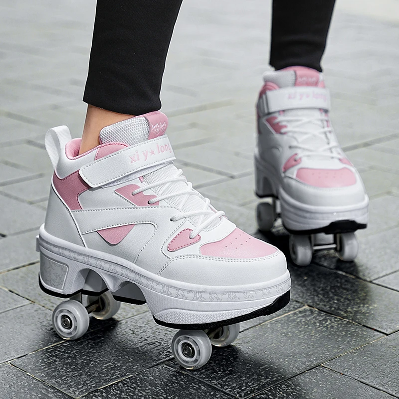 Vierwielige Schaatsschoenen Voor Tweeërlei Gebruik Dubbele Rij Roller Heren Casual Sneakers Heren Sport Loopschoenen Voor Heren