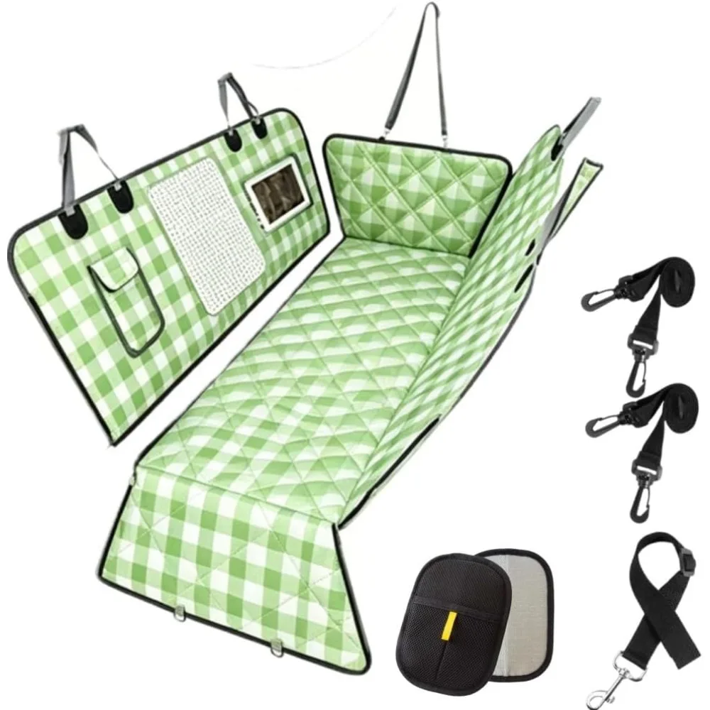 

Dog Seat Cover for Pets Waterproof Pet Seat Cover Back Hammock with Seat Belt Storage Pockets Pet Grooming Gloves