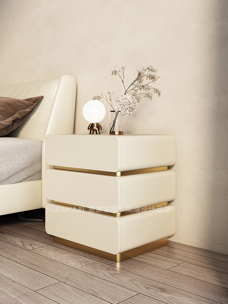 طاولة بجانب السرير فاخرة وخفيفة الوزن وغرفة النوم المنزلية وطاولة بجانب السرير وحديثة وبسيطة من الخشب الصلب للتخزين الفرنسي الصغير #3