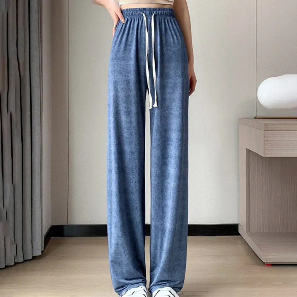 

New Stylish Wide Leg Pants Wide Leg Pants Drawstring Female Flower Print Pants Polyester Slight Elasticity Slouchy