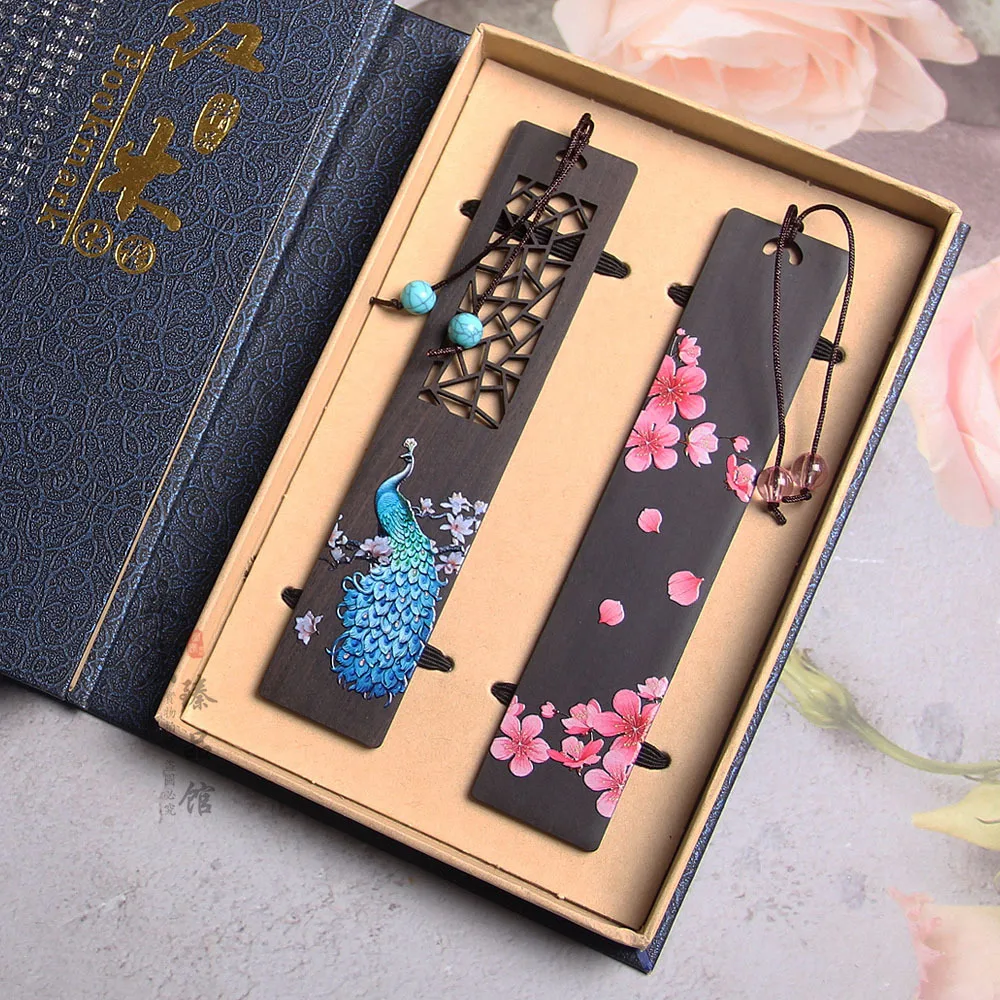 Ebony Bookmark Creative Cute Cherry Plum Blossom Book Accessories Student Reading Mark Tassel Pendant Book Page Clip Stationery