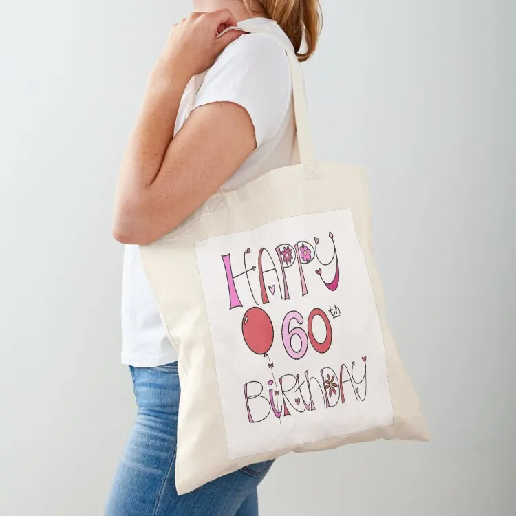

Happy 60th Birthday Colorful Doodle Art Tote Bag reusable grocery bags shopping trolley bag large tote bag Women's handbag