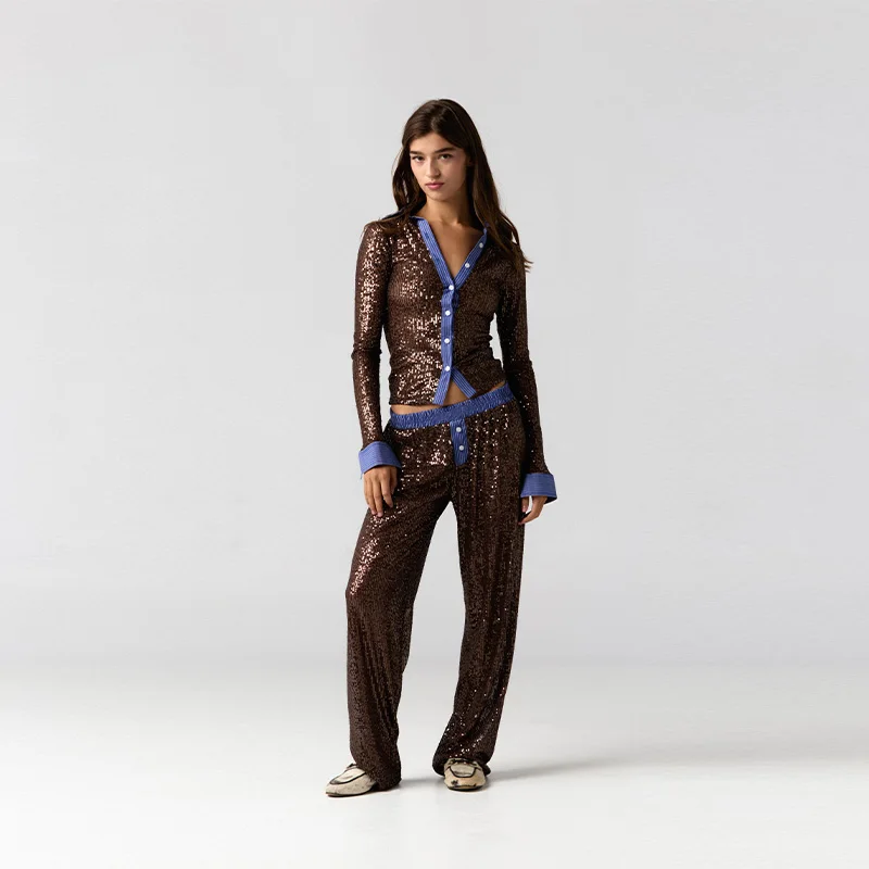 

Женские прямые брюки премиум-класса с блестками, модные брюки Kpop, пригородная одежда, новинка 2025, женская повседневная одежда