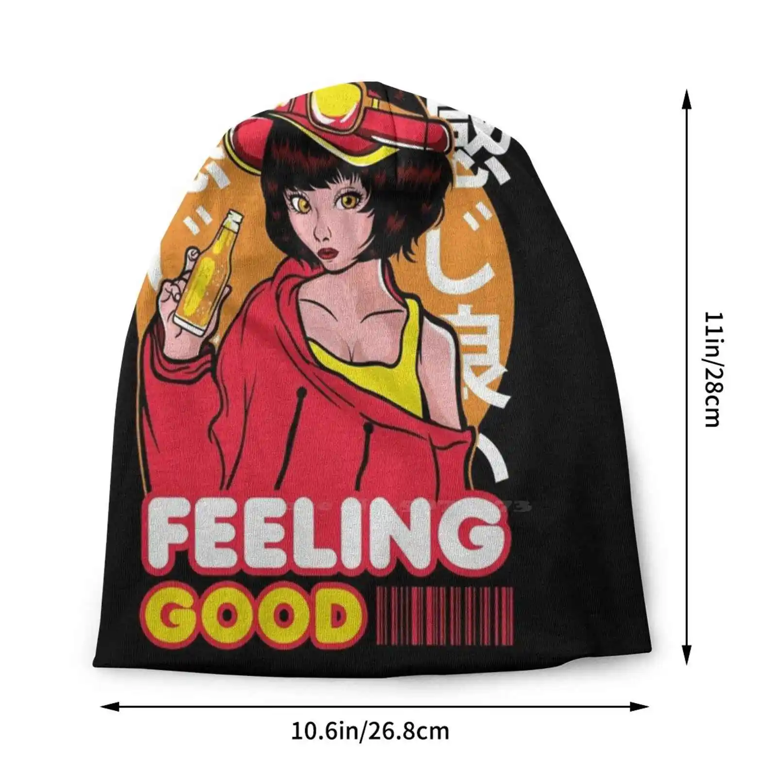 Feeling Good Japanese Anime Shirt Knitted Hat Warm Beanie Outdoor Caps Feeling Good Japanese Symbol Japanese Characters Girls