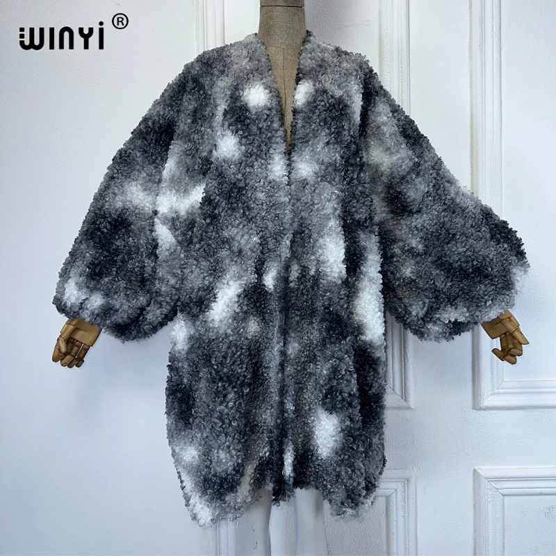 WINYI Tie-dyed loose cardigan winter coat Africa kimono Middle East fashion abaya dubai luxur winter outfits for women overcoat