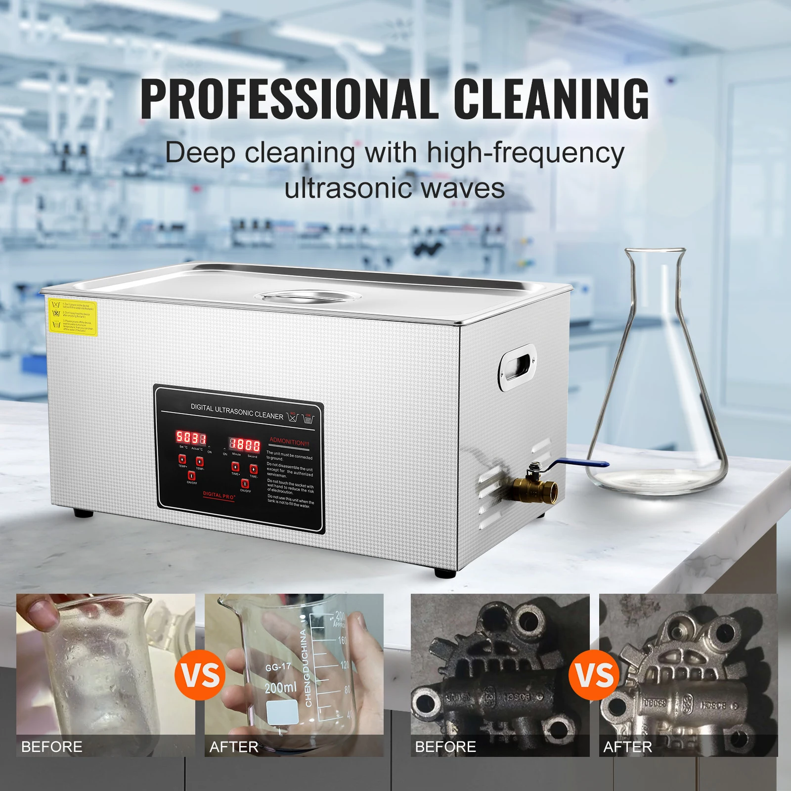 Ultrasonic Cleaner with Digital Timer & Heater, Stainless Steel Heated Cleaning Machine for Glasses Watch Rings Small Parts Circuit Board (22L), Professional Ultra Sonic Jewelry Cleaner