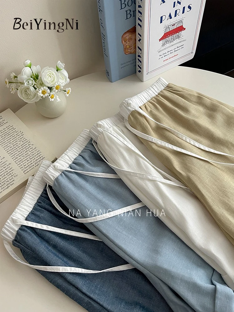 Beiyingni Korean Chic Simple Women's Shorts Crimping Luxury Cotton Linen Casual High Street Wide Leg Short Pants Female Summer