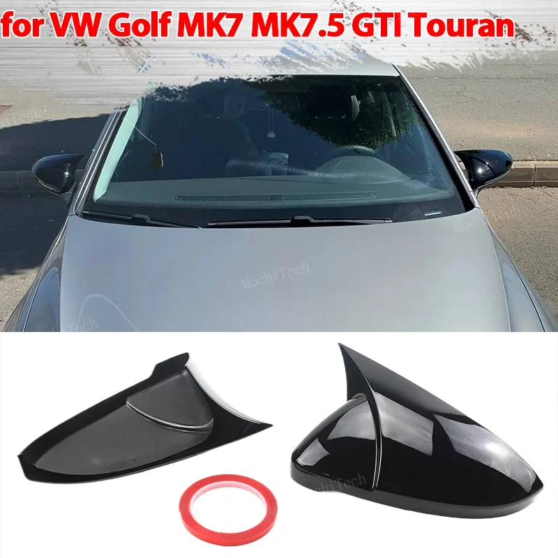 Add-on horn shape mirror cover Black mirror cover Overlay for Volkswagen VW Golf MK7 7.5 GTI 7 R Touran L 2013-2020