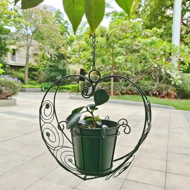 Ironwork Hanging Basket Flower Pot Hanging Iron Chain Hook Swing Potted Plant Green Plant Placement Balcony Courtyard Decoration