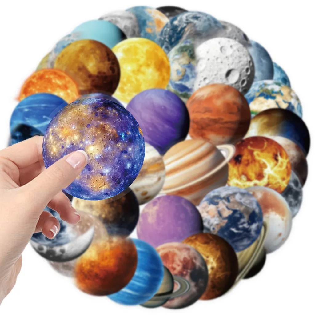 50PCS Cartoon Space Planets Graffiti Stickers for Bicycle Hand Account Pencil Case Decals
