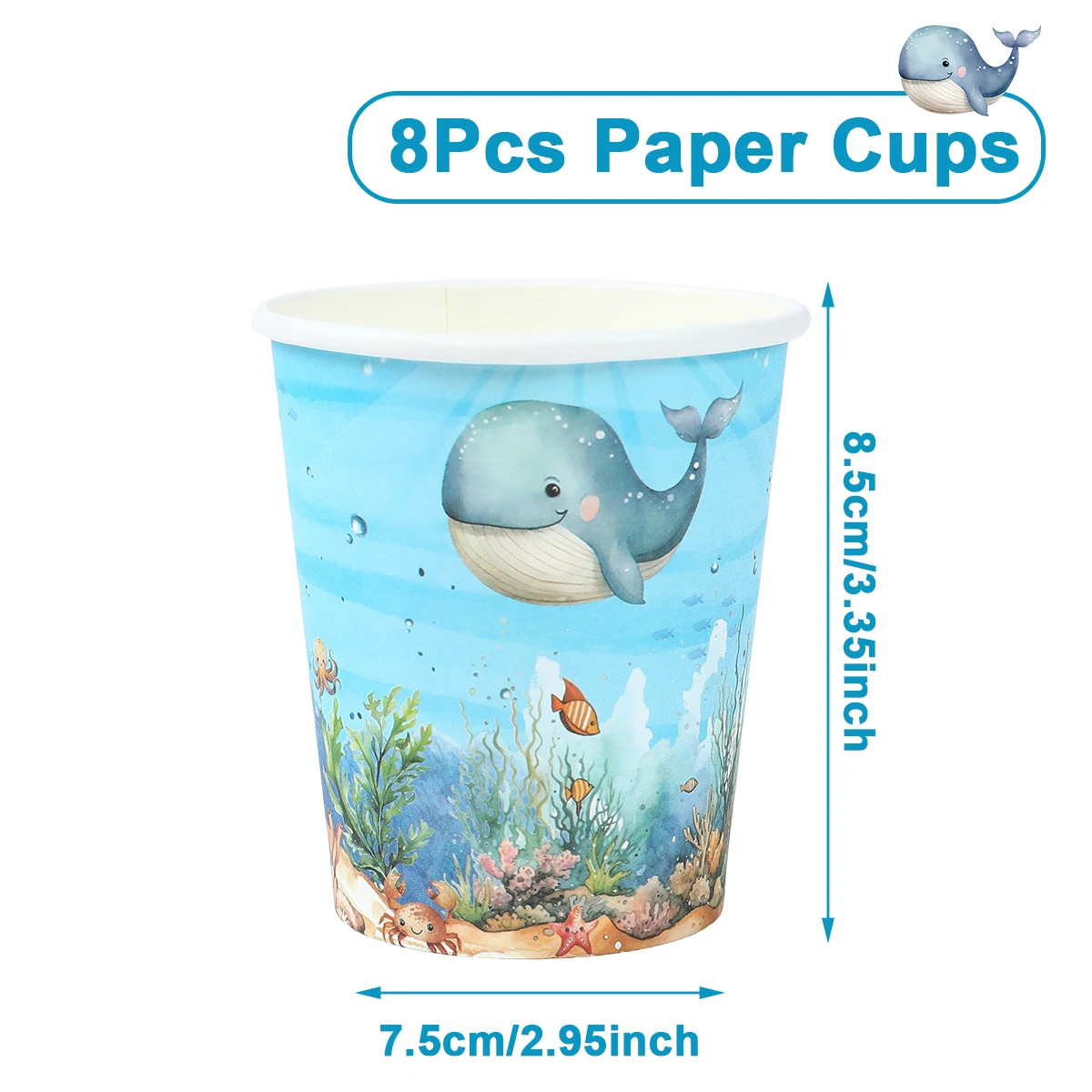 Tischdecke, Tassen und Teller zur Dekoration für eine Geburtstagsfeier mit Meerestieren, Kindergeburtstagsdeko, Geschenk für Kinder, Dekoration für eine Party im Unterwasser-Thema, Baby-Shower-Zubehör. – Detail 1