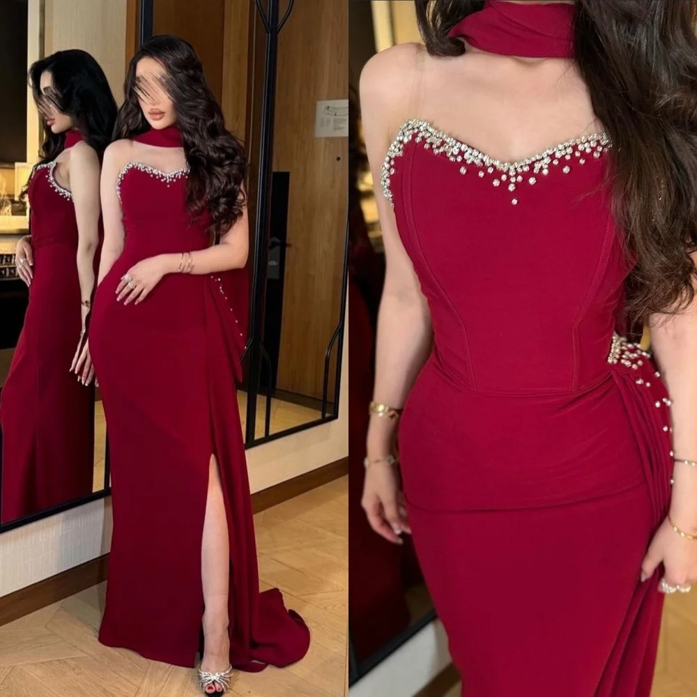 

Fashion Jersey Pleat Sequined Column Sweetheart Long Dresses Prom Dresses Sexy Chinese Style Pastrol Classic