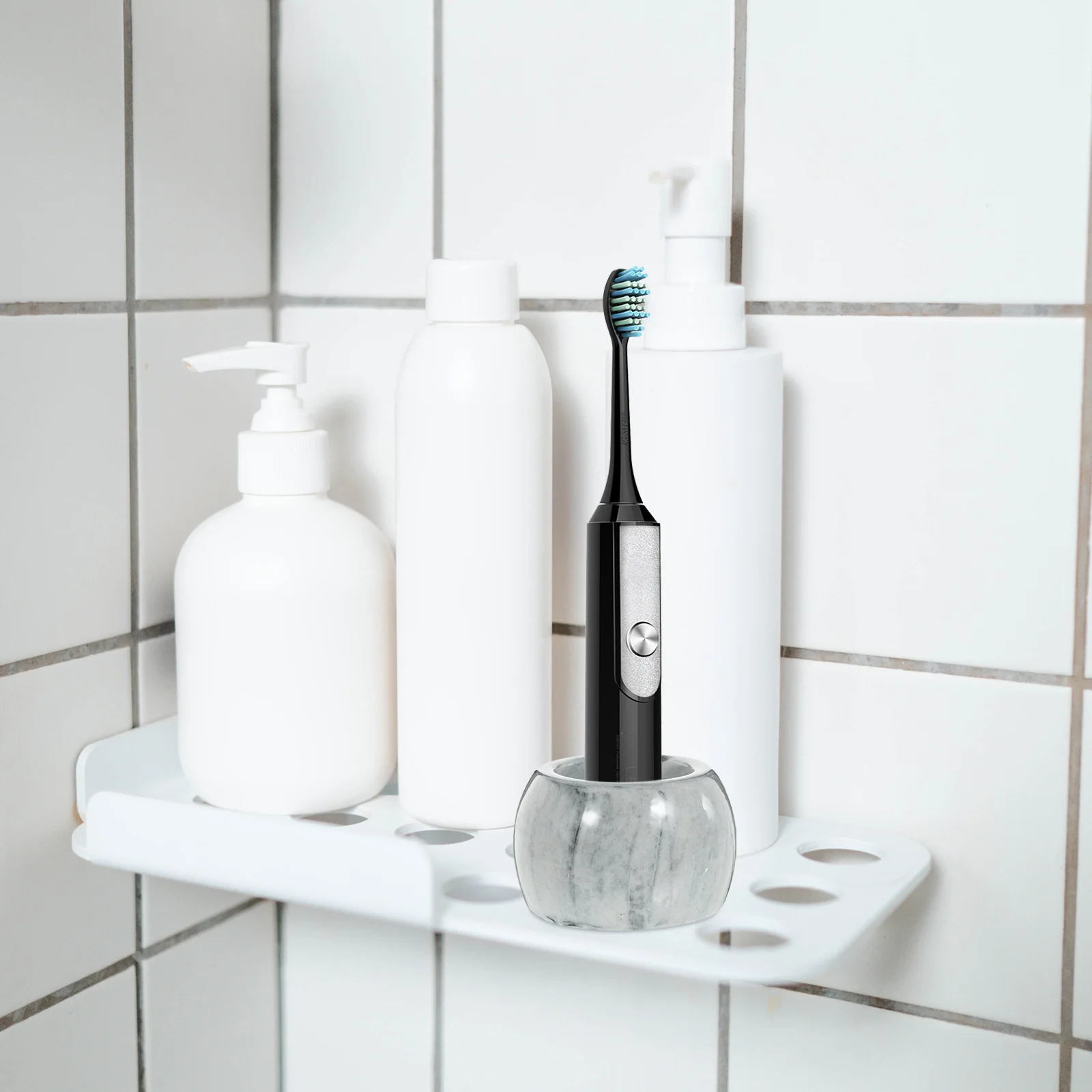

2Pcs Ceramic Electric Toothbrush Holder Marble Pattern Waterproof Storage Rack for Bathroom Home Travel Decorative Stand
