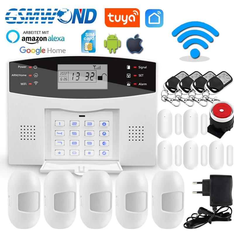 Tuya WiFi GSM Smart Alarm System Home Security Protection Alarm Wireless Door Window Smoke Sensor Smart Life Alexa Voice Control