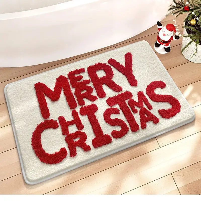 VIKAMA Christmas Reindeer Rug Cartoon Red Nose Deer Plush Mat Living Room Entryway Indoor Non Slip Washable Holiday Home Decor