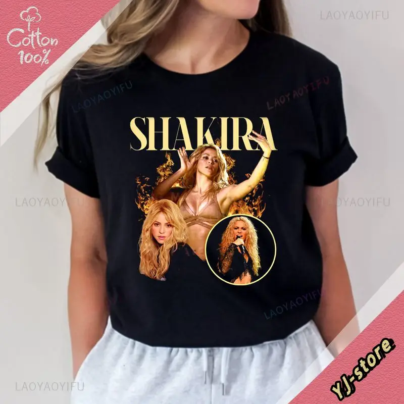 Singer Shakira T-shirt BZRP Music Fan 100% cotton T-shirt Female Hip Hop Street clothing Unisex retro aesthetic clothing