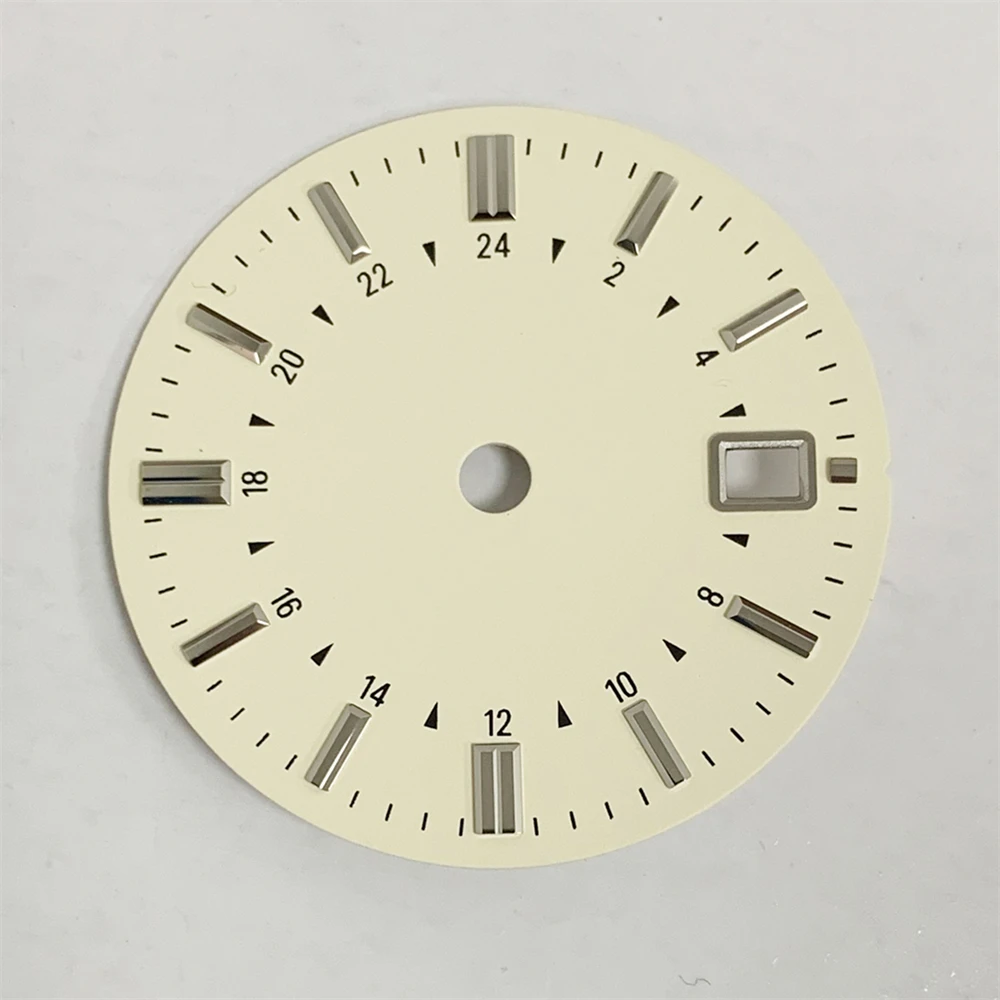 

NH34 Dial 31mm Beige Watch Dial No Luminous Single Calendar Watch Face for NH34 Movement Silver Nails Dials Accessories