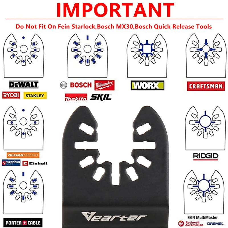 Vearter 4pcs/set vacuum brazed diamant segmentový houpačka multi-tool oscilační čepel hmoždíř řezací nástroje ostrý pro spárovací odstranění