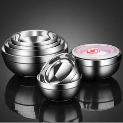 Stainless Steel Double Layer Bowl with Lid Anti-scalding Ramen Noodles Salad Bowls Food Storage Container