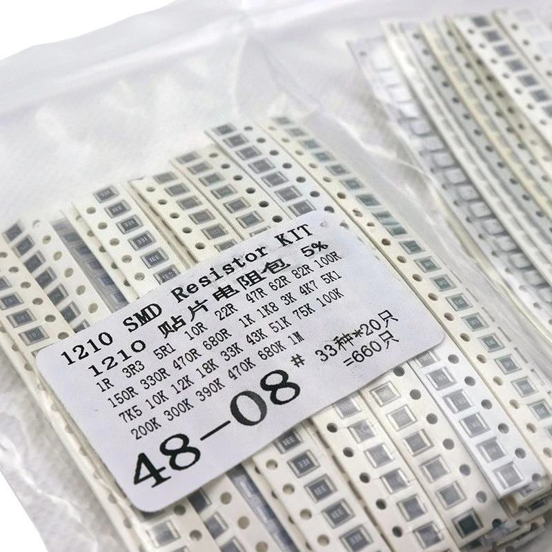 

1210 SMD Resistor Assortment Kit 33 Values 20 Pieces Each Total 660 Pieces 5 Percent Tolerance Electronic Component Pack