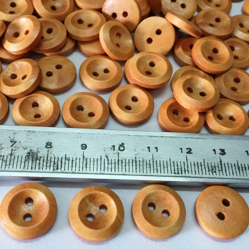 100Pcs Wood Buttons Sewing 2 Holes Round Brown for Clothing Accessories 15mm