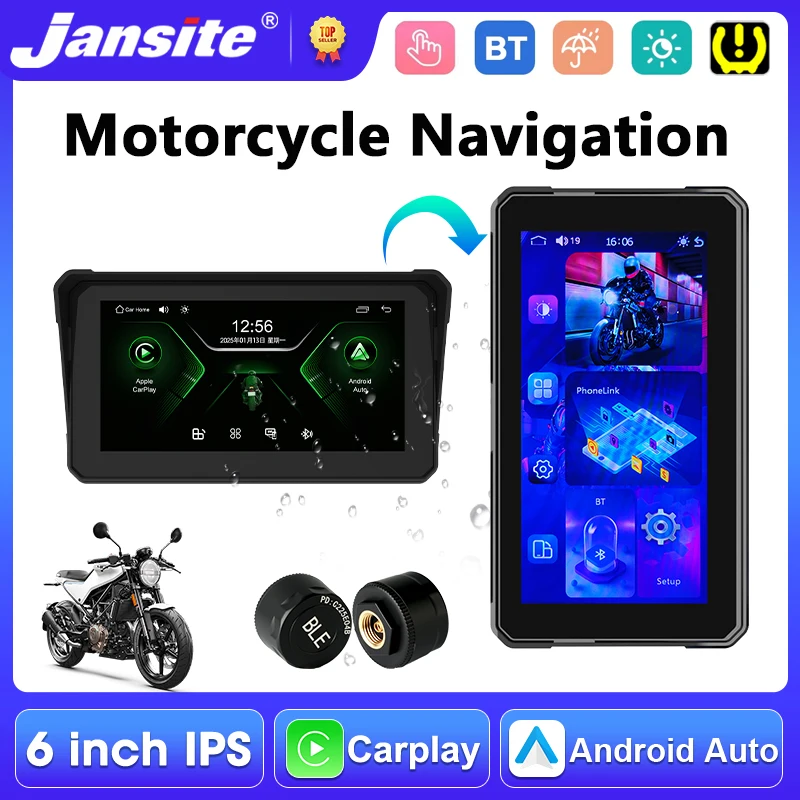 Portable 6 inch Motorcycle GPS Navigation Screen Rotation Wireless CarPlay Android Auto BT5.0 Digital Dashboard Monitor