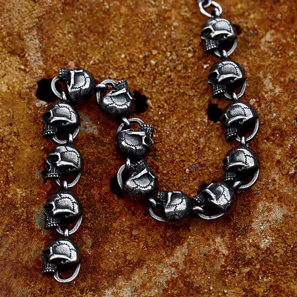 

Vintage Punk Skull Chain Bracelet For Men 316L Stainless Steel Gothic Hip Hop Matte Skull Bangles Cool Charm Jewelry Accessories