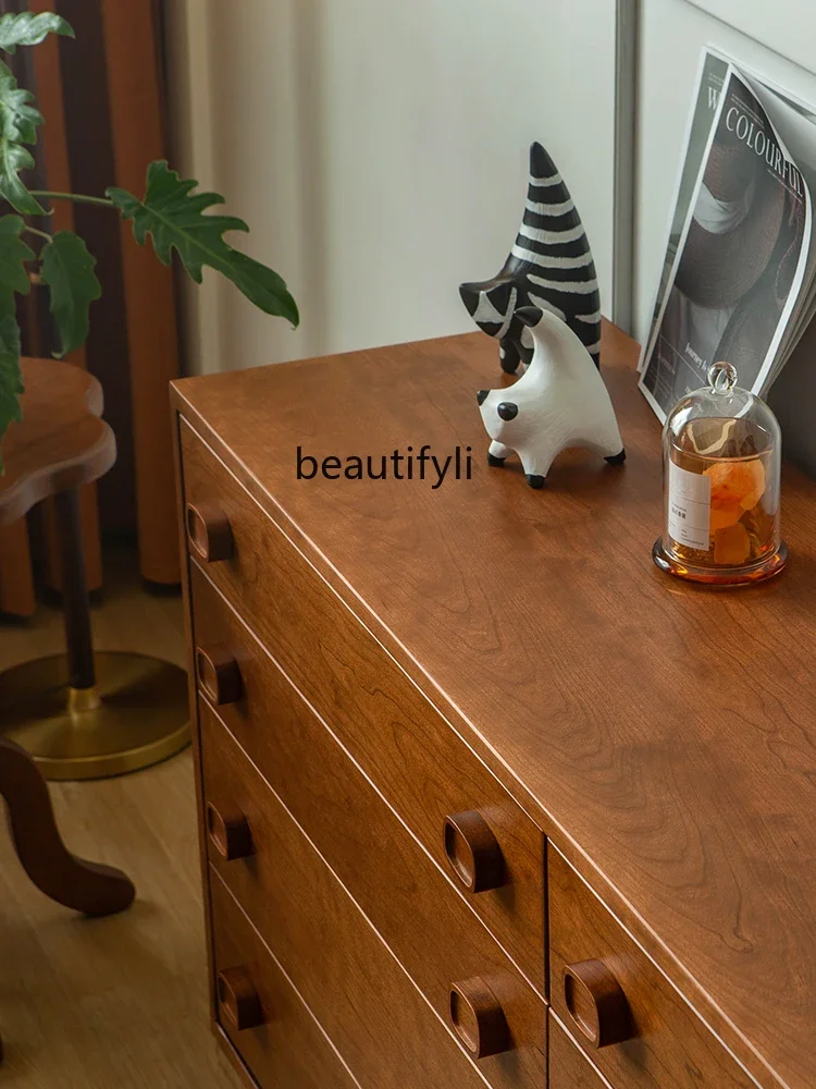 zxqRetro Cherrywood Eight Spares Cabinet Solid Wood Living Room Simple Storage Bedroom Bedside Dining Cabinet