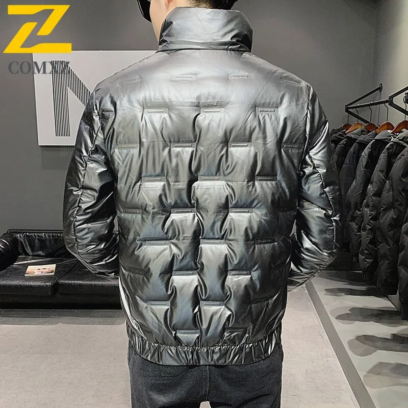 COMXZ 2025 Mens Winter Fur Collar Hooded Thick Puffer Jacket American Style Waterproof and Windproof Long Outdoor Sports Coat