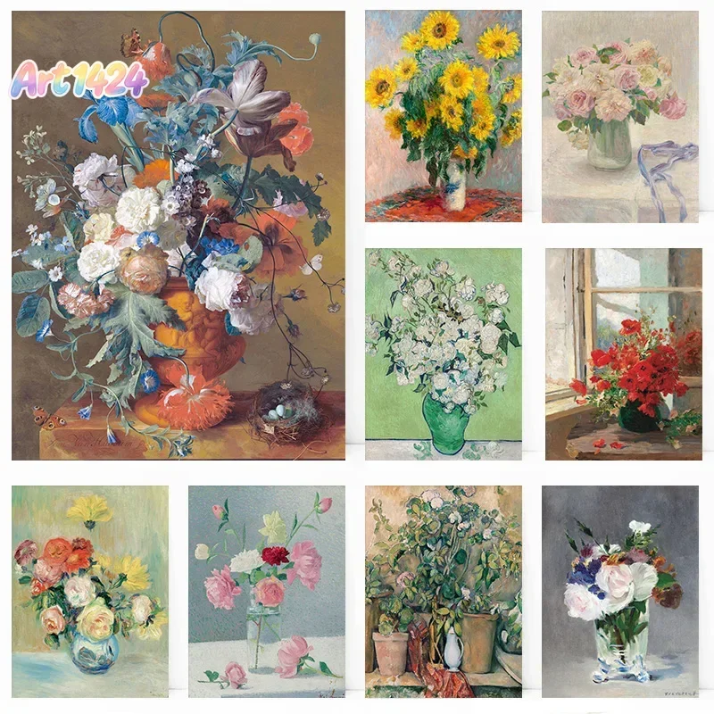 Floral Blush Pink Roses Crystal Vase Manet Van Gogh Flowers Poster Print Wall Art Pictures Canvas Painting Room Home Decor Gi