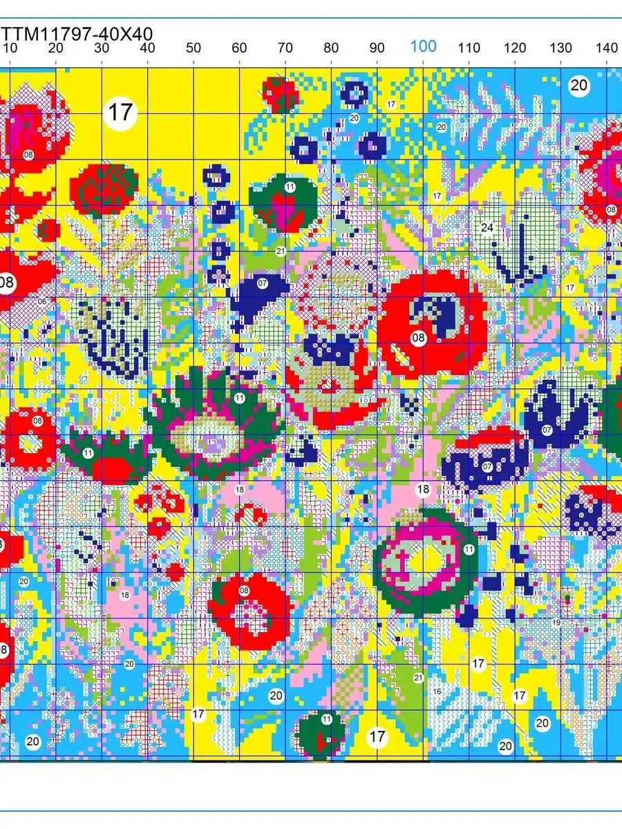 Cartoon-Blume 40X40CM/15,74 Zoll Kreuzstich-Set DIY 11CT/14CT Stickerei Wandbild als Geschenk Kreuzstich-Sets – Detail 1