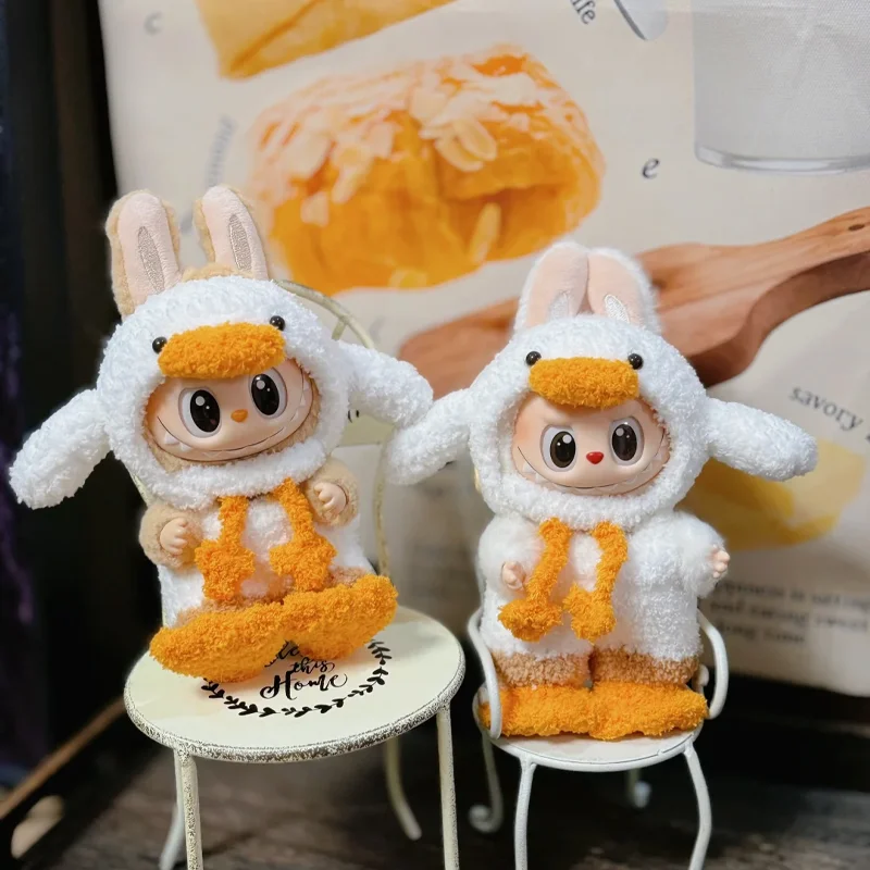 

17cm Labubu V1 V2 V3 Forest Fairy Tale Doll Clothes LAFUFU Cute Duck Coat Decoration Bag Pendant Crochet Knitting Clothing