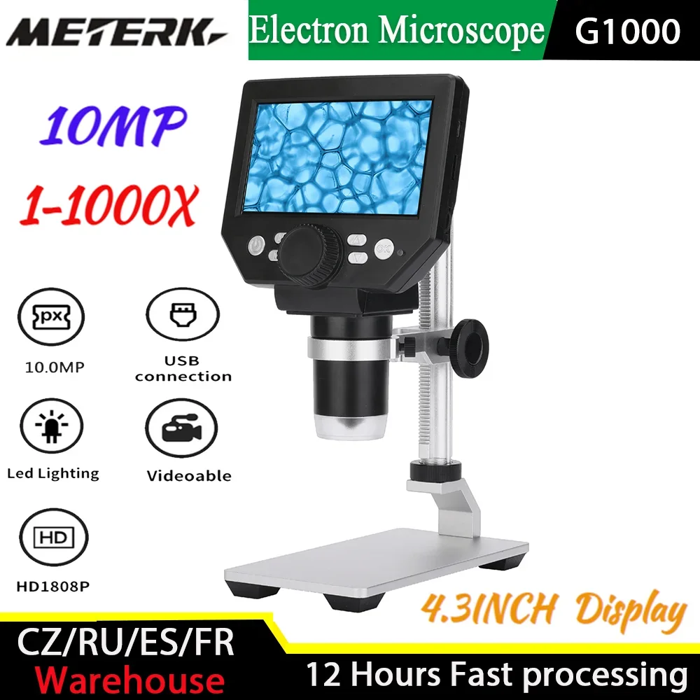 

Meterk G1000 Digital Electron Microscope 4.3 Inch Large Base LCD Display 10MP 1-1000X Continuous Amplification Magnifier