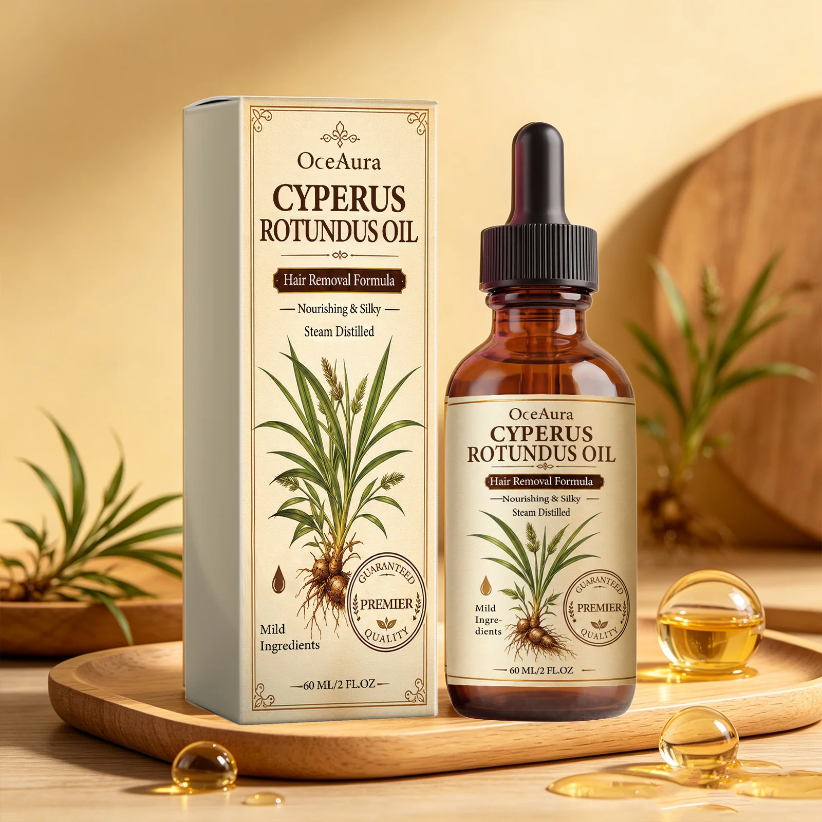 OceAura Cyperus Rotundus Post Depilatory Oil Post‑Shave Soothing Care Deep Nourishment Gentle Cyprus Oil Hair Removal Care 60mL