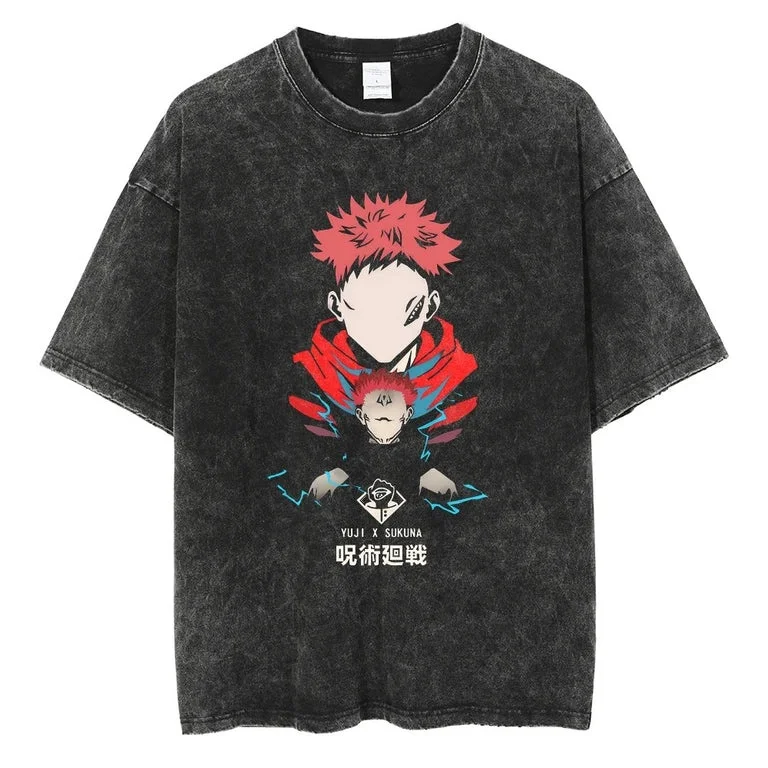 

Jujutsu Kaisen, стираная футболка с принтом аниме для мужчин и женщин, дышащая спортивная летняя футболка в уличном стиле в стиле ретро, унисекс