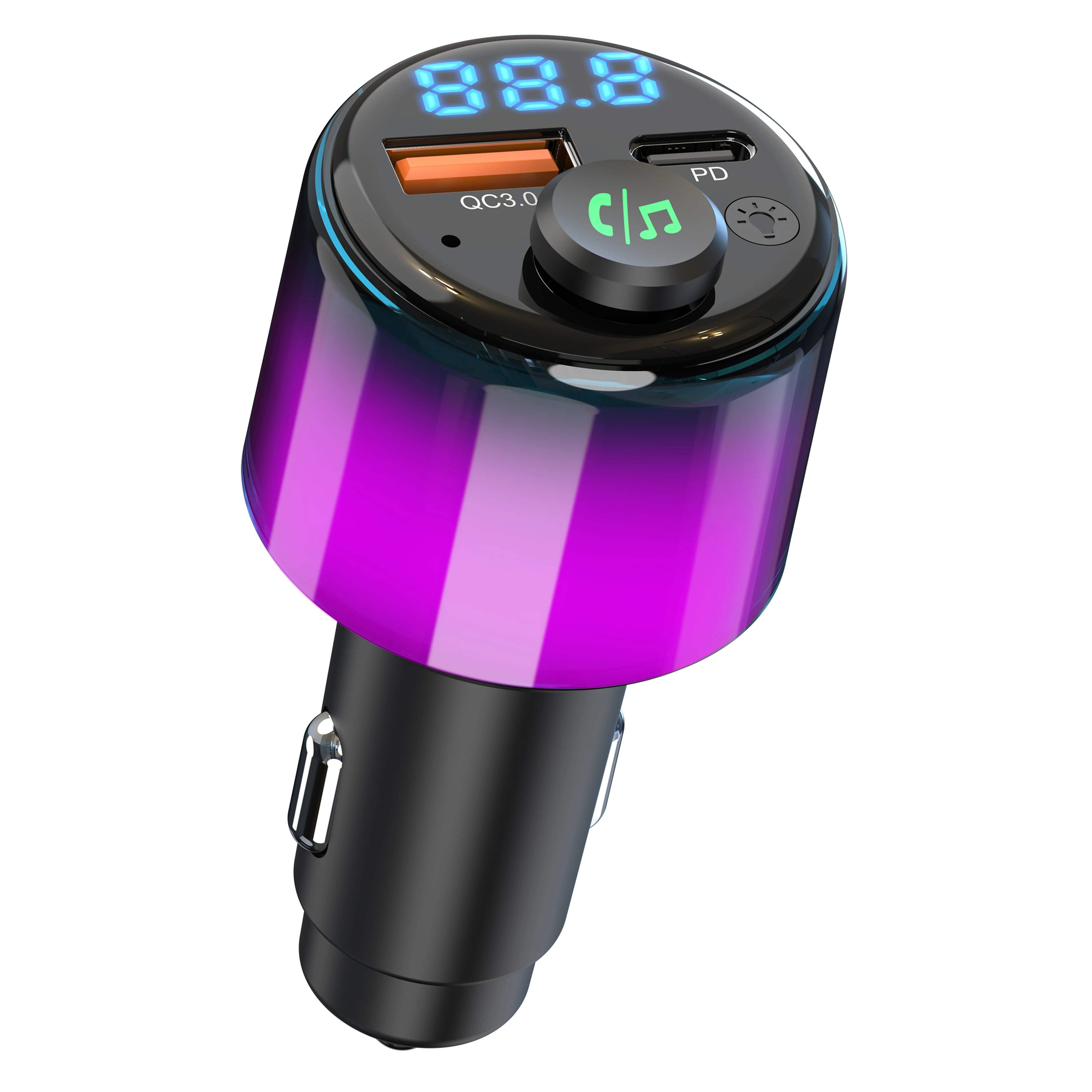 48W Max Fast Charger Car Bluetooth FM Transmitter  Ring Ambient Light Audio Music Player Universal Auto Bluetooth FM Modulator
