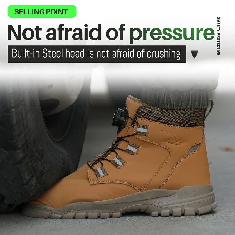 Waterproof Men Boots Rotating Buttons Safety Shoes Men Puncture-Proof Work Boots Steel Toe Shoes Light Indestructible Shoes